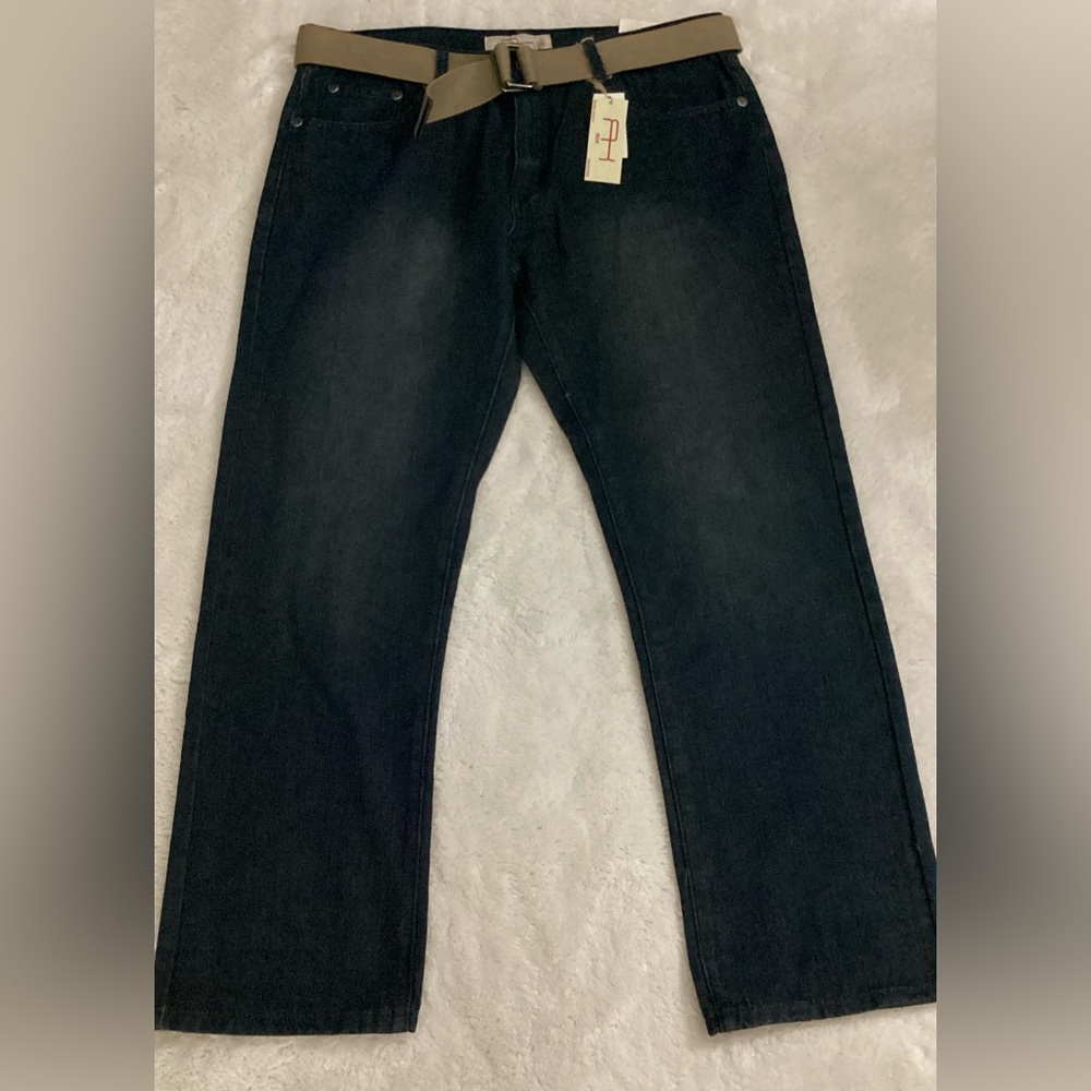 NEW AH ROK Men’s Denim Blue Jeans Dark Washed Size 36/32 With Belt NWT Y2K
